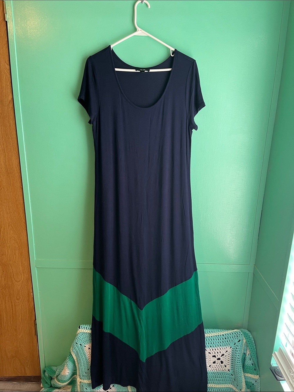 AGB Navy Maxi Dress with Green Chevron Hem